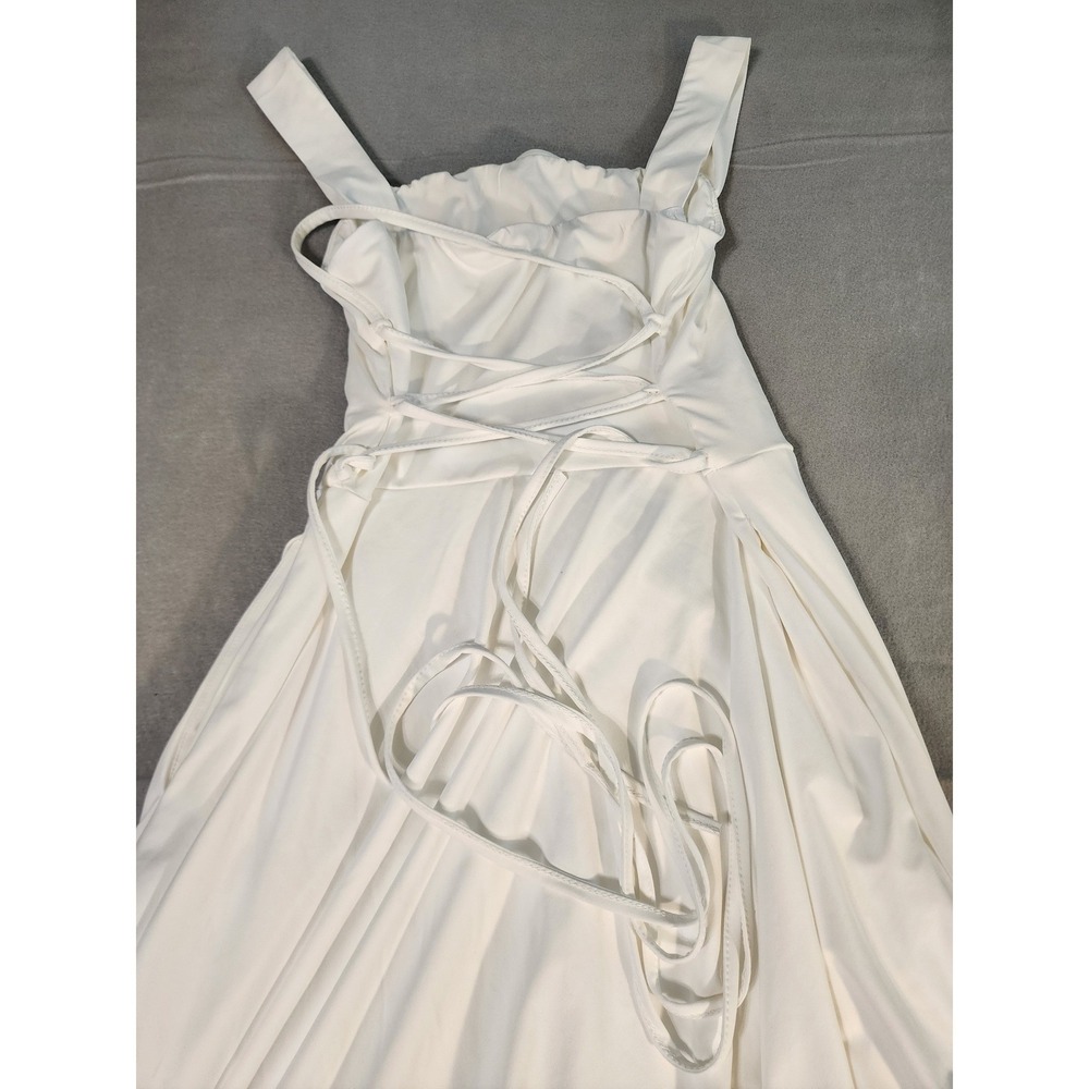 OYS Maxi Dress Womens Medium White New Lace Up Back Sweetheart Neck Full Skirt - Picture 4 of 7